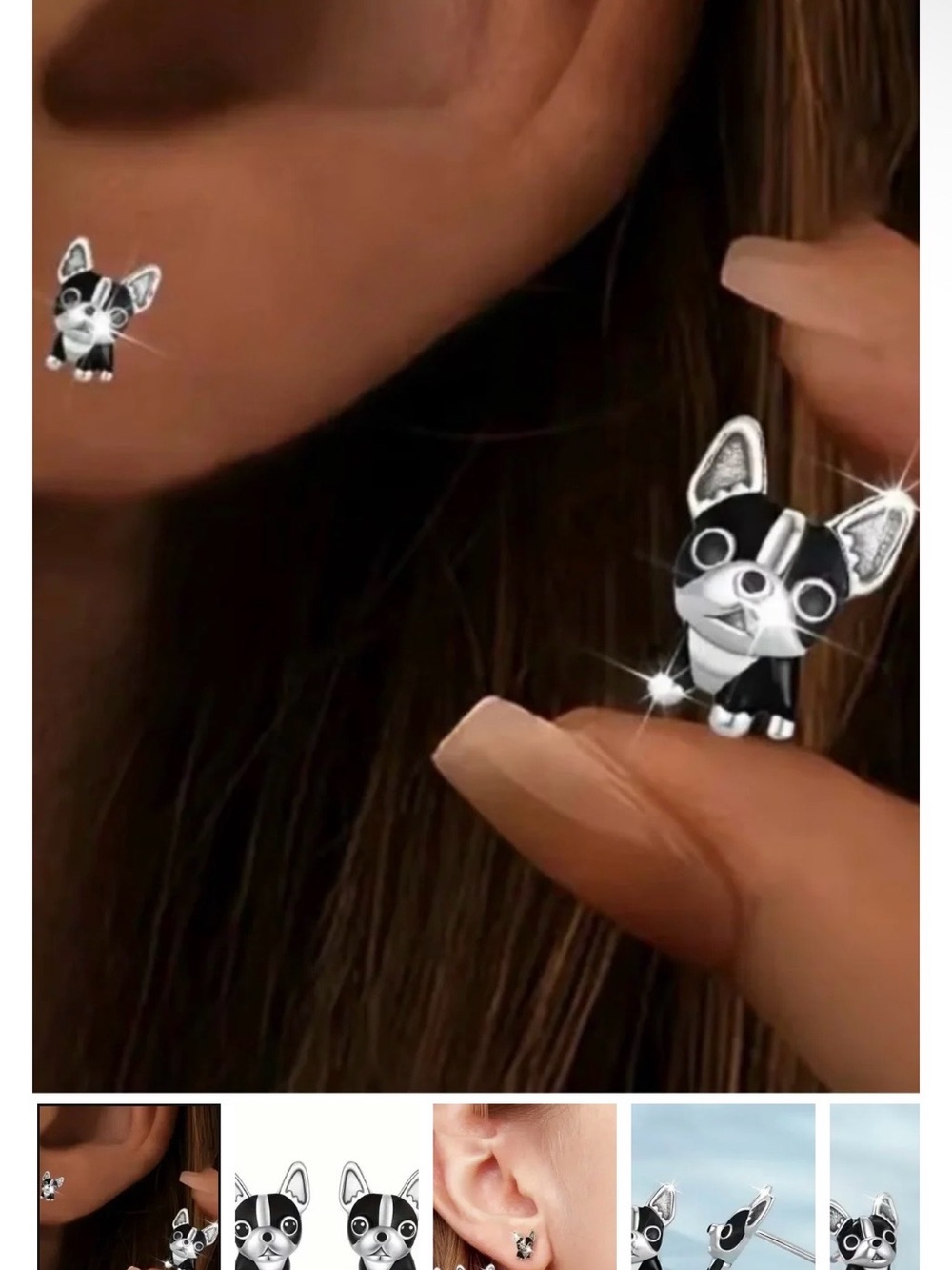 Cute Black & Silver Dog Stud Earrings